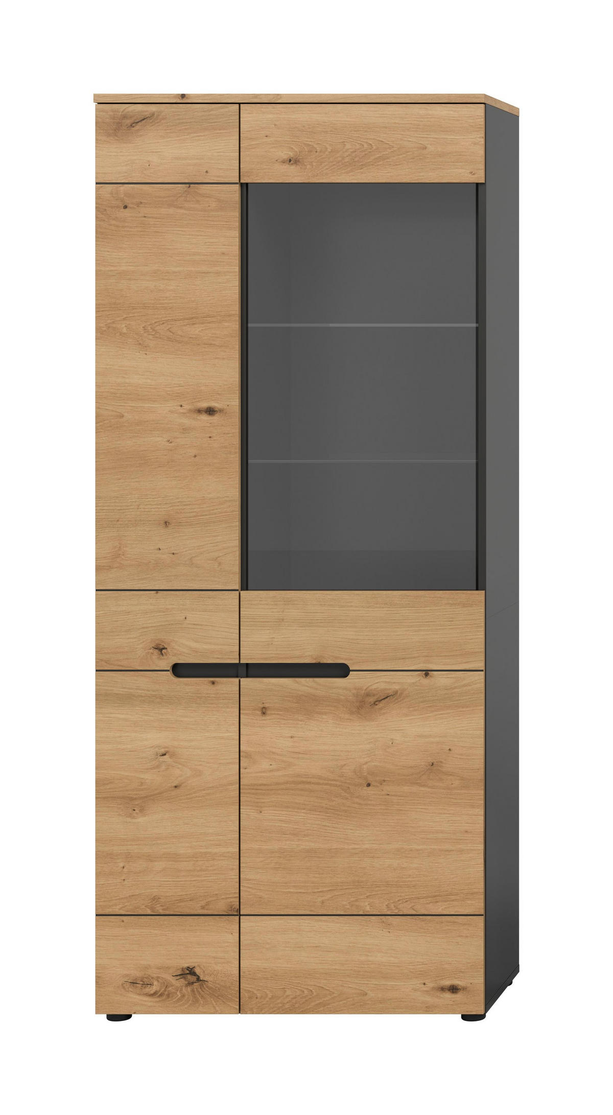 VITRINE CANU (B/H/T: ca. 190/80/37 cm) in Basalt grau/Artisan Nachbildung - Grau, Holzwerkstoff (190/80/37cm)