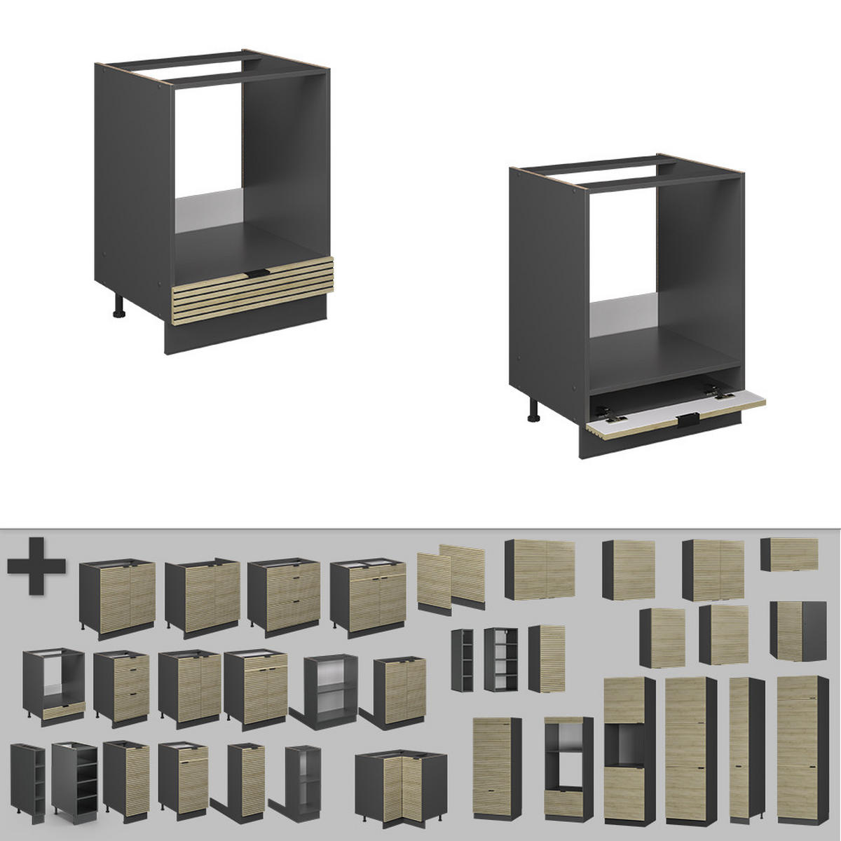 SKŘÍŇKA NA VESTAVĚNOU TROUBU Fame-Line Dubový panel - antracitová/barva dubu, kompozitní dřevo (60/82/60cm) - Vicco