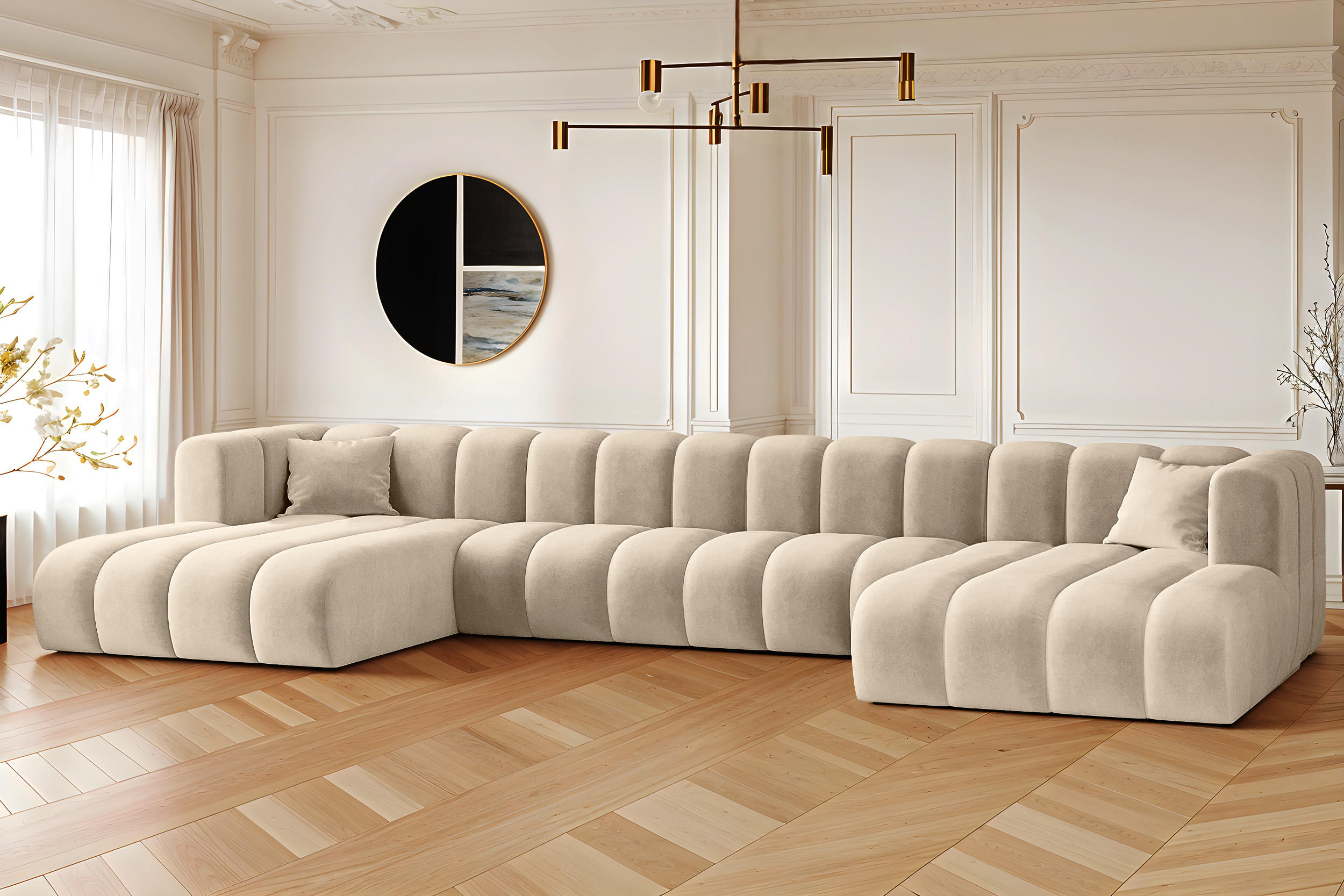 ECKSOFA, U-from, Sofa Grand U XL modular stoff Salvador Beige - Beige, Holz (179/408cm) - Kaiser Möbel