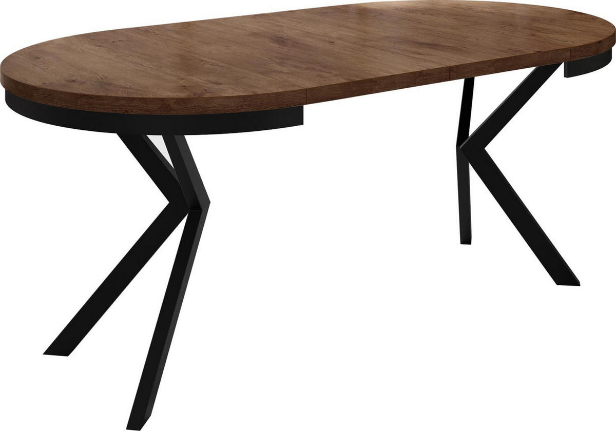 ESSTISCH Ross runder ausziehbarer, Lefkas Eiche 100-180/100/76 cm - Alteiche/Schwarz, Holzwerkstoff/Metall (100/100/76cm) - WFL GROUP