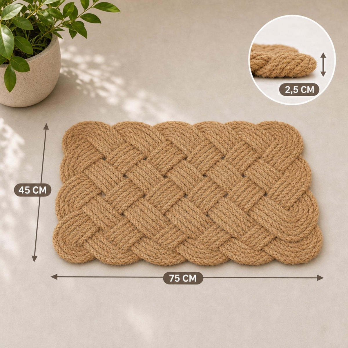 FUSSMATTE Natur Kokosfaser wendbar 75x45 cm - Beige, Textil (75/45cm) - Relaxdays