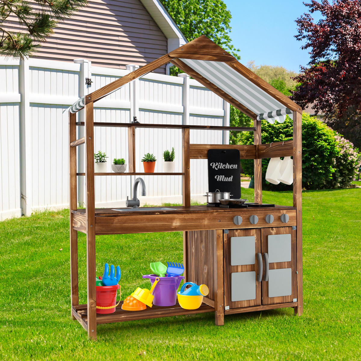 DETSKÁ kuchynka Outdoor prírodná - prírodná farba, drevo (100/42/126cm) - COSTWAY