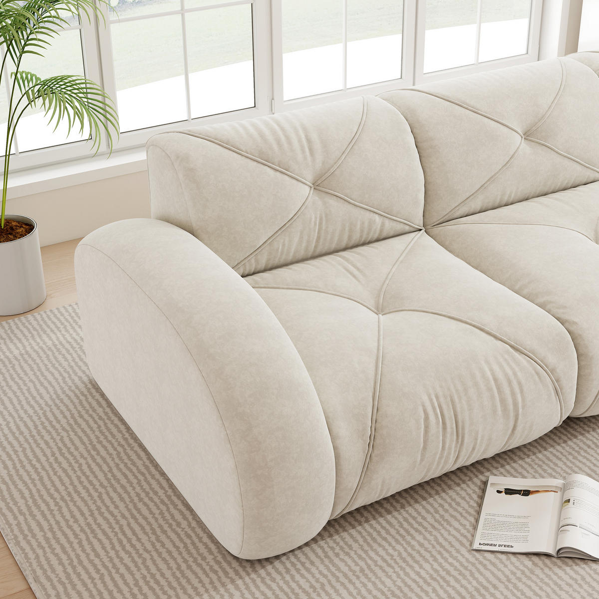 3-SITZER Sofa 281×95×76 cm Chenille rahmenlos modular, weiß - Weiß, Textil (95/76/281cm)