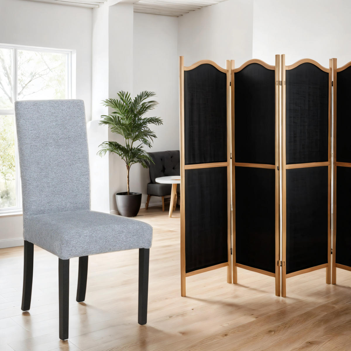 STUHL 2er Set Roma 2, schwarz - Blaugrau/Schwarz, Holz (46/97/41cm) - Leaf Design