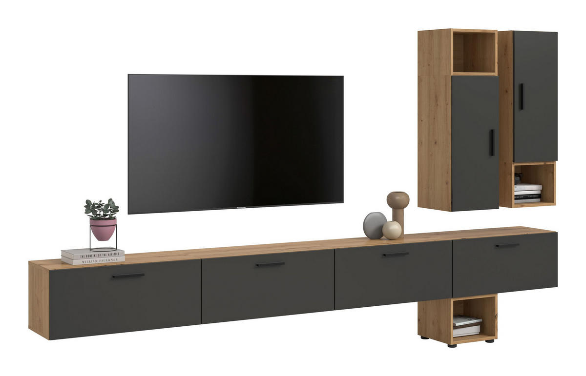 WOHNWAND The One Basalt grau 300/34/178 cm - Braun, Holzwerkstoff (300/178/34cm) - Xonox