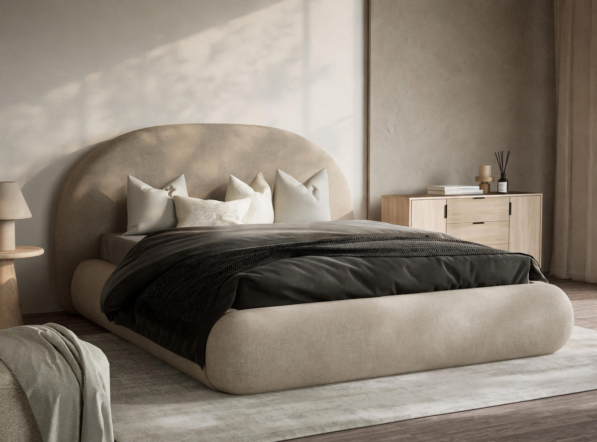 POLSTERBETT Maumere Beige 140/200 cm im Chenille-Stoff - Beige/Schwarz, Holz/Holzwerkstoff (140/200cm) - Maison de Reve