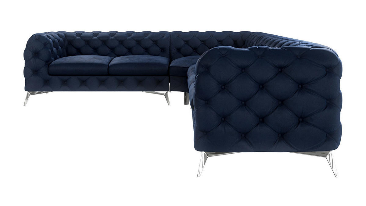 ECKSOFA Chesterfield Laura Marineblau Samt - Silberfarben/Dunkelblau, Holz/Textil (323/264cm) - S-Style Möbel