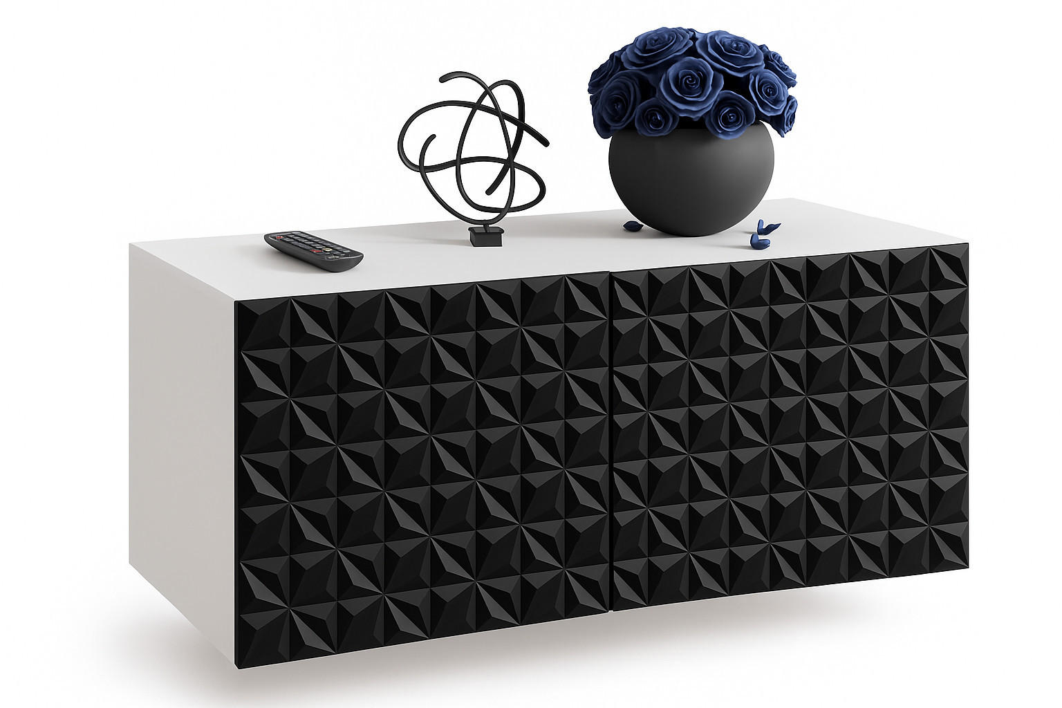 Meblini Tv-Schrank Weiß, Schwarz 100x115x40 cm