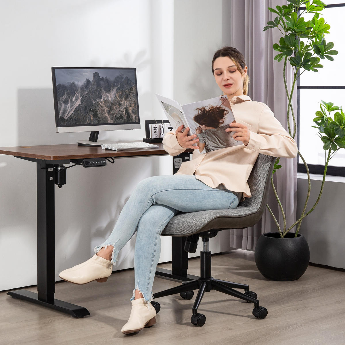 BÜROSTUHL mit Wippfunktion, Dunkelgrau - Dunkelgrau, Kunststoff (47/89/60cm) - HOMCOM