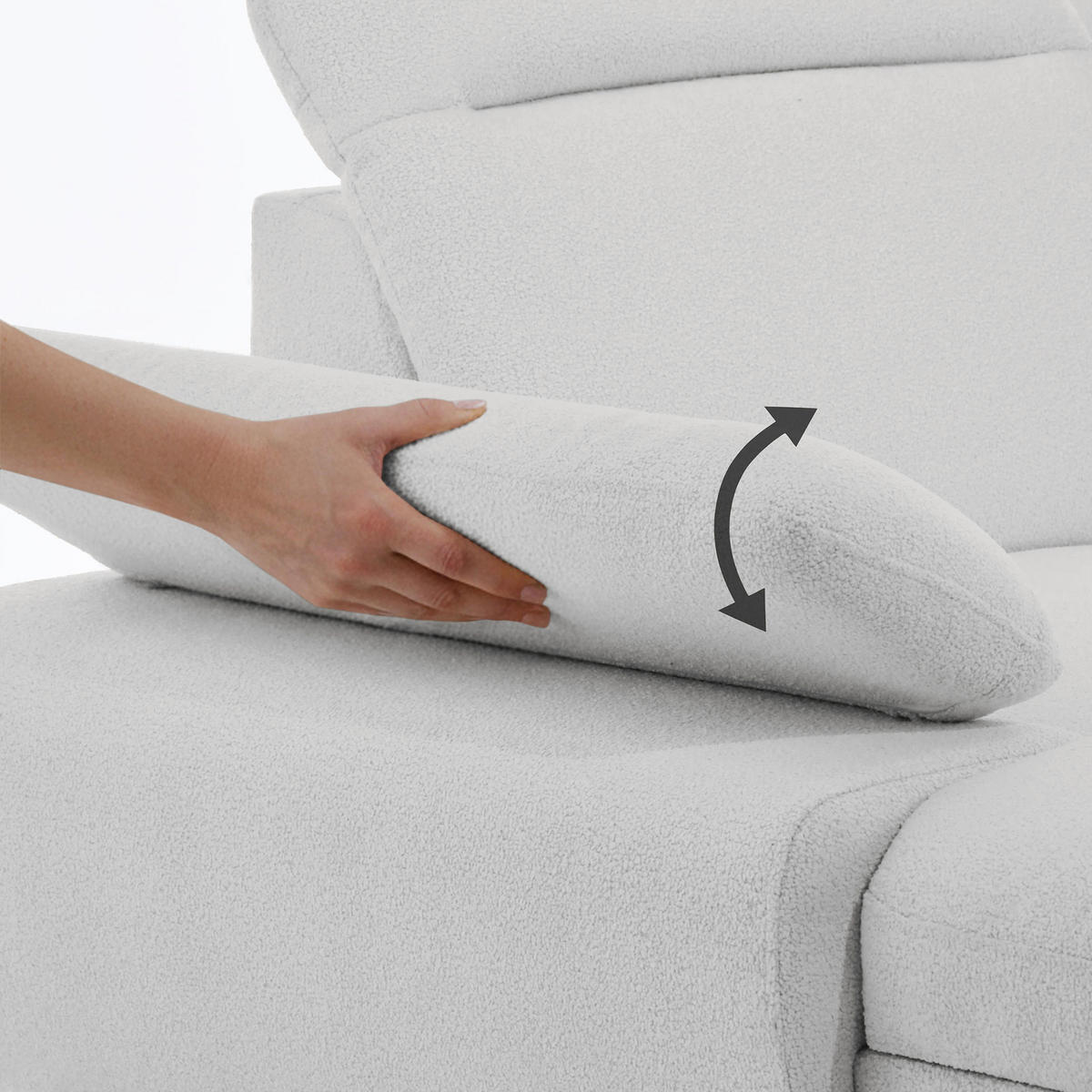 SEDACÍ SOUPRAVA Sora U s funkcí spaní, nastavitelnou hloubkou sedu, opěrkami hlavy a područkou, 365 cm, světle šedá, pravá - černá/světle šedá, textil (365/107/235cm) - Beautysofa