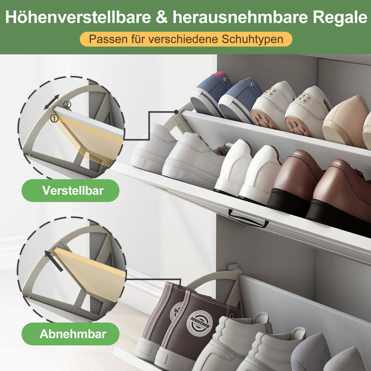 SCHUHSCHRANK 3 Klappen 2 Schubladen Holz 80x23.5x131cm - Weiß, Holzwerkstoff (23.5/131/80cm) - FLIEKS