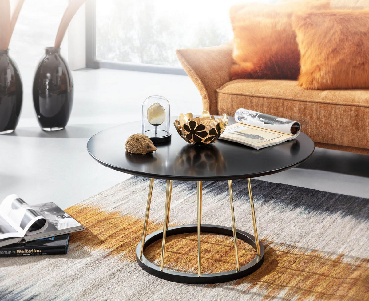 COUCHTISCH Schwarz Gold, Metall mit großer Ablagefläche, elegantes Design - Goldfarben/Schwarz, Holz/Metall (80/80/42cm) - KADIMA DESIGN