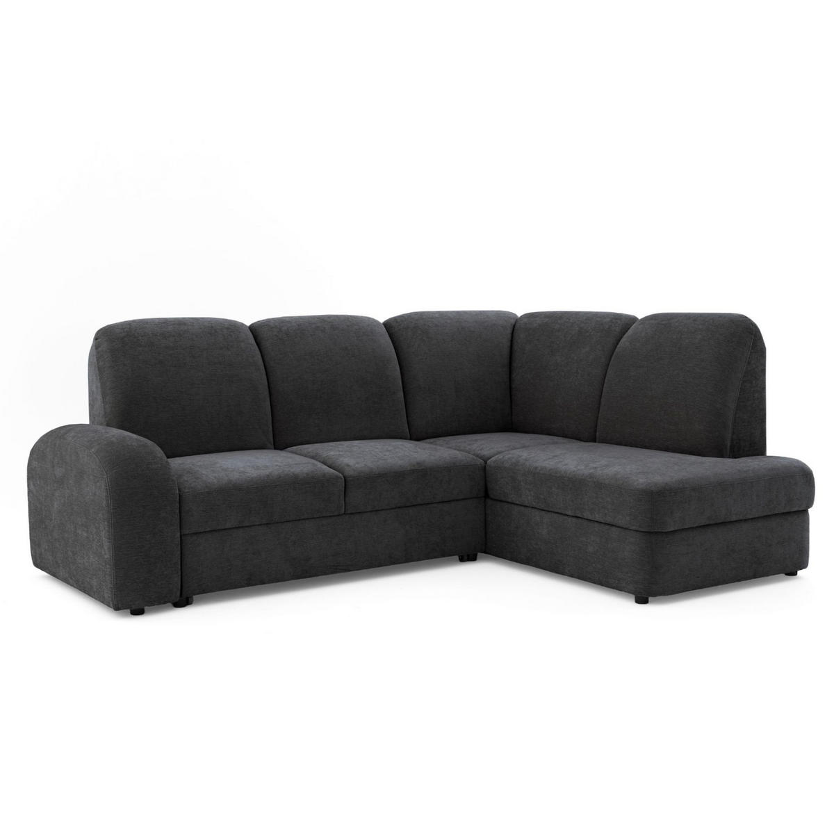 ECKSOFA VIBE L Rechts mit Schlaffunktion 129x205 Chenille Anthrazit - Anthrazit/Schwarz, Holz/Kunststoff (250/186cm) - Muffo