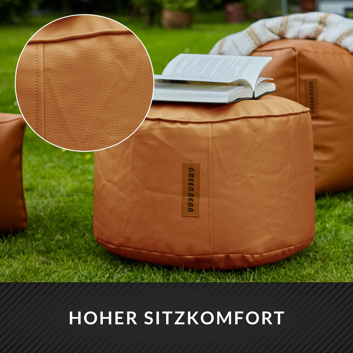 SITZSACK-HOCKER 43x30cm - KUNSTLEDER - Cognac, Textil (43/30/30cm) - Green Bean