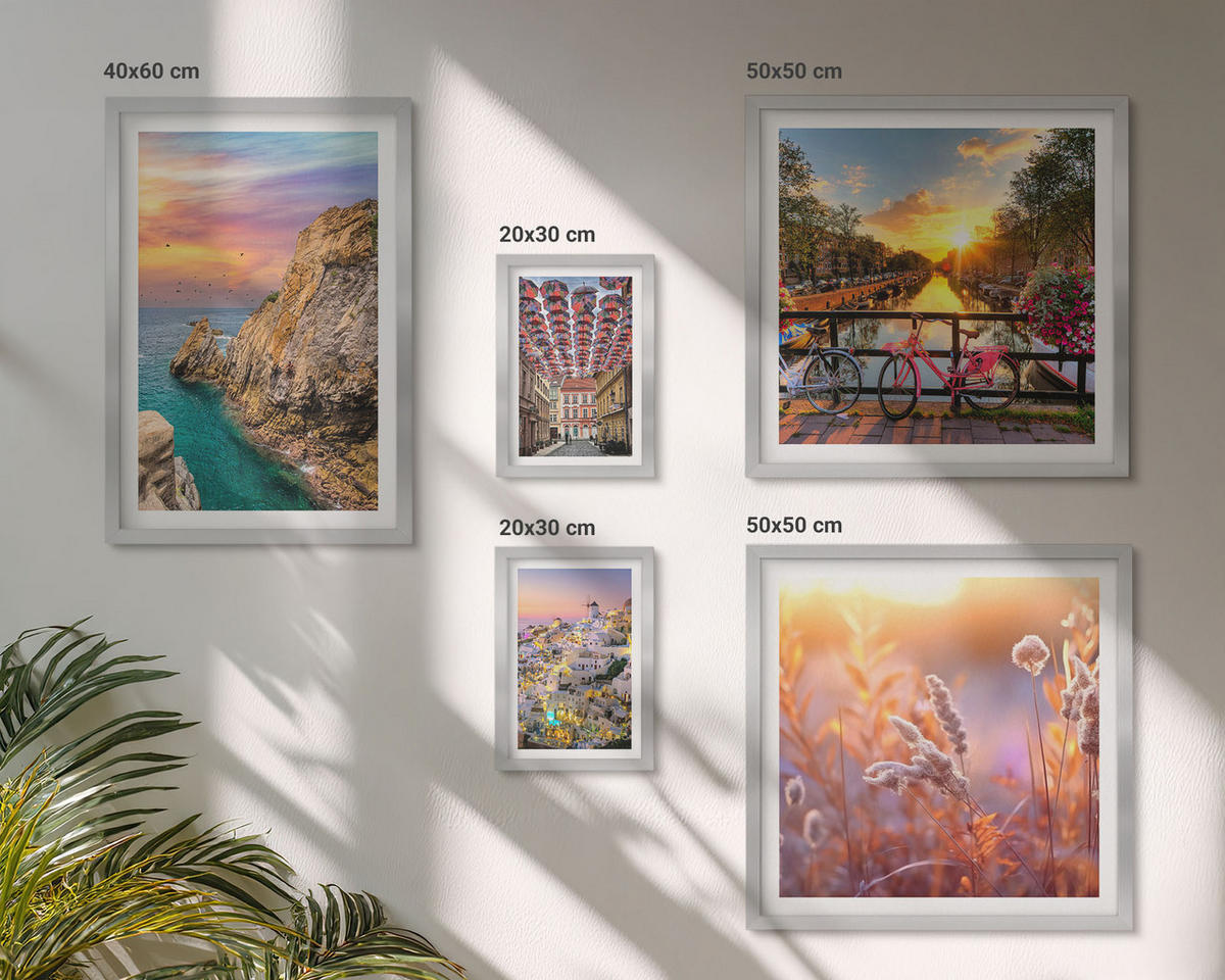 BILDER SET 5er Set - 50x50 cm & 20x30 cm & 40x60 cm Silberner Rahmen - Sonnenuntergänge am Meer - Silberfarben, Kunststoff (40/60cm) - TULUP