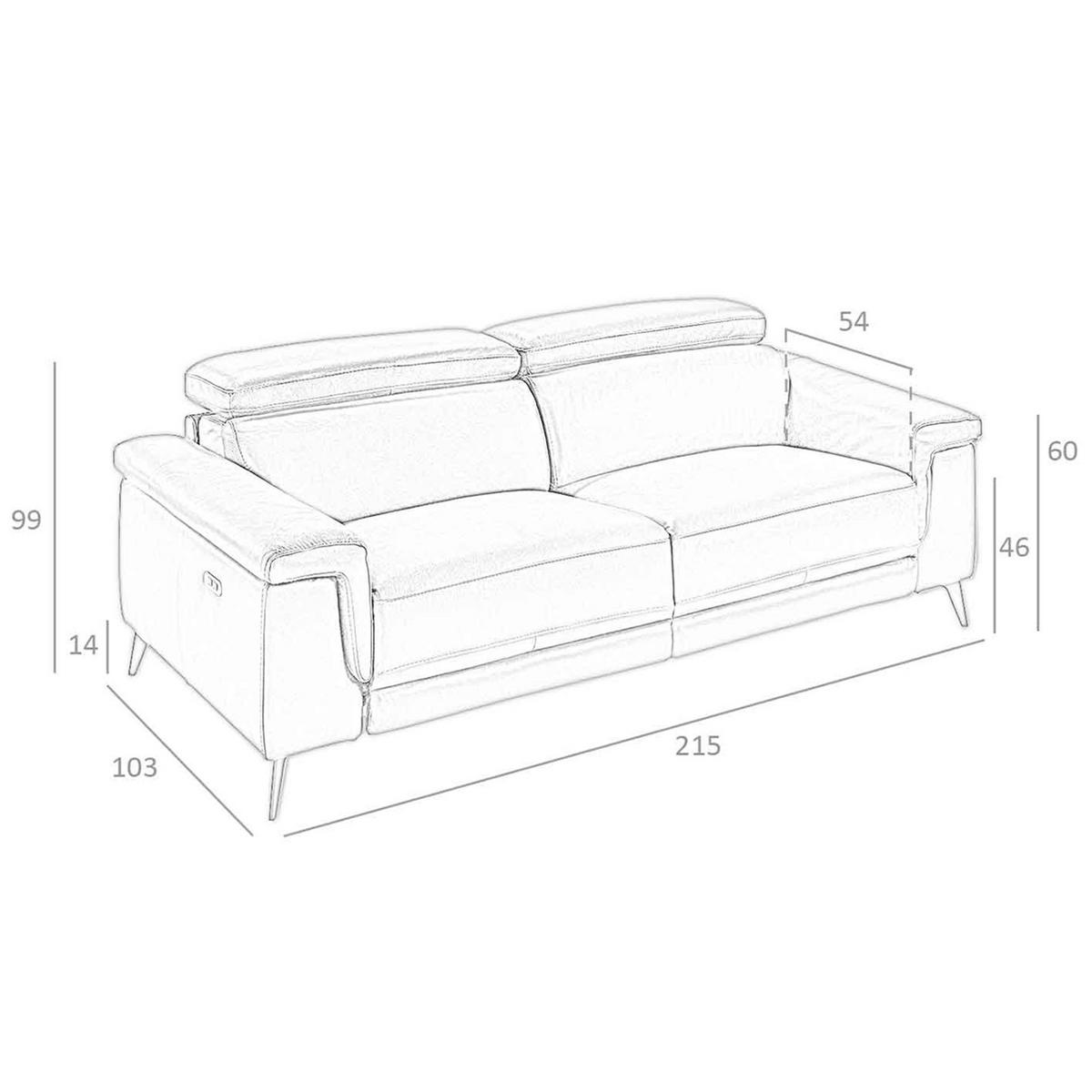 SOFA Relaxsofa mit 3 Sitzen aus schokoladenbraunem Leder 215/103/99 cm - Braun, Leder (215/99/103cm) - ANGEL CERDA