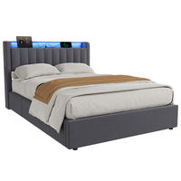 POLSTERBETT 140/200 cm in Grau, mit Bettkasten, Stauraum, USB und LED Beleuchtung, ohne Matratze - Grau, Holzwerkstoff/Textil (140/200cm) - WISHDOR