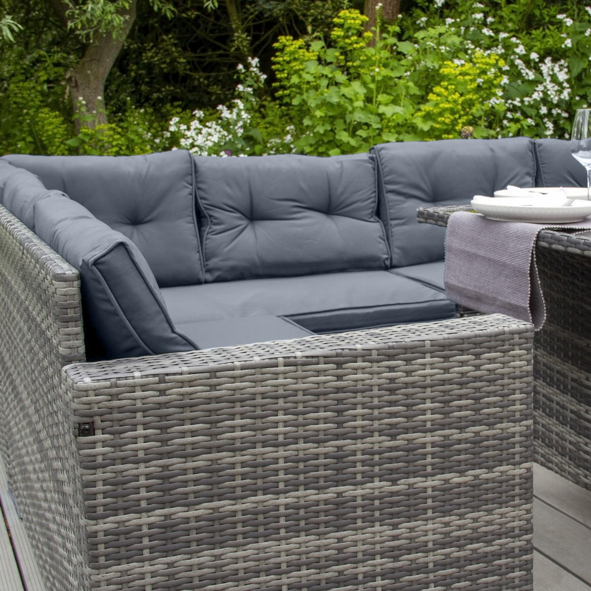 GARTENMÖBEL SET Polyrattan - Grau - Grau, Kunststoff - Jardi