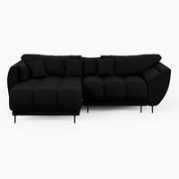 ECKSOFA LEGRO Links Schwarz Velours Pet Friendly L-Form Couch mit Schlaffunktion & Bettkasten - Schwarz, Holz (180/285cm) - Barchello