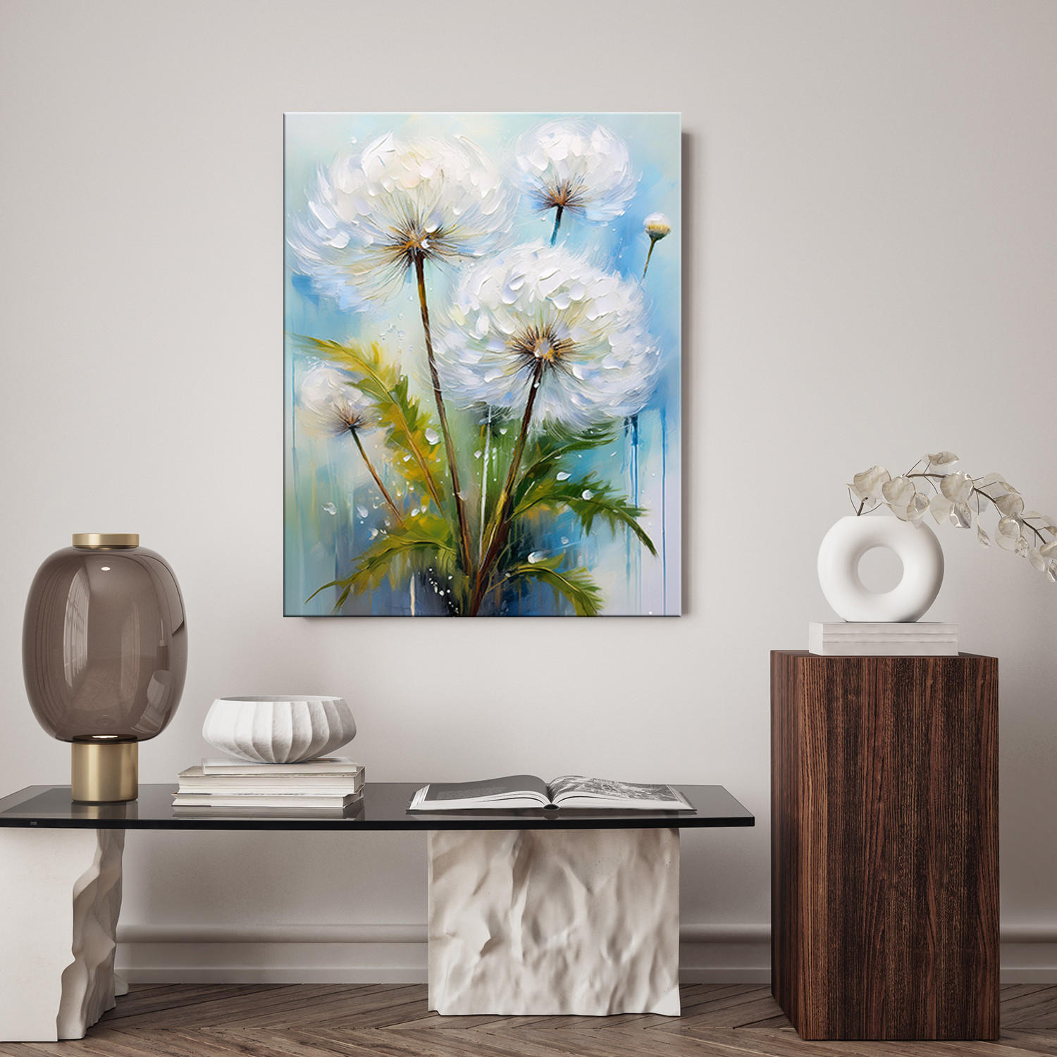 WANDBILD blowfish blumen auf türkisem hintergrund - Weiß, Textil (40/60cm) - Feeby