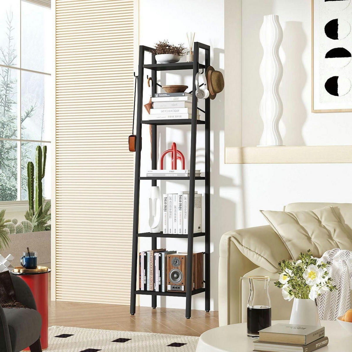 BÜCHERREGAL Leiterregal 5 Ebenen Schwarz 34 x 30 x 160 cm - Schwarz, Metall (30/160/34cm)