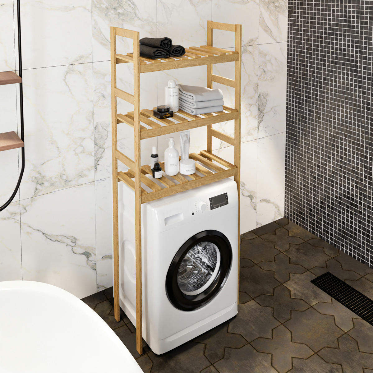 BADEZIMMERREGAL Alslev - Naturfarben, Holz (64/160/21cm) - [en.casa]