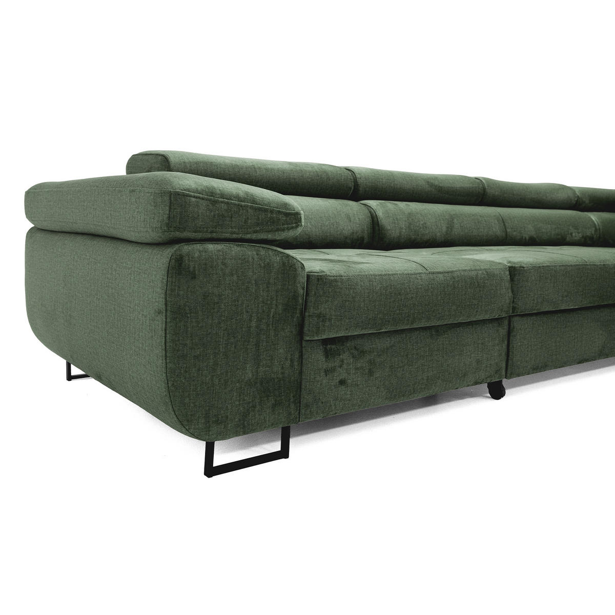 ECKSOFA WILD MAXI L Rechts mit Schlaffunktion 125x195 Velours Dunkelgrün - Chromfarben/Dunkelgrün, Holz/Textil (203/350cm) - Muffo