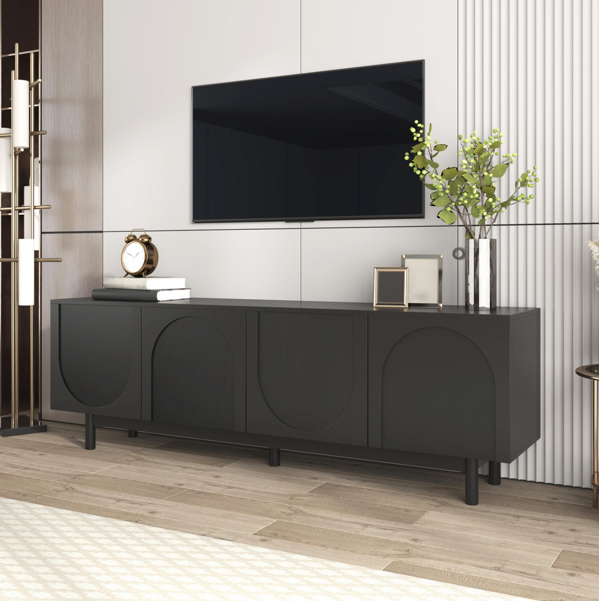 TV-SCHRANK in Schwarz mit 4 Push-to-Open Türen 175/38/56 cm - Schwarz, Holzwerkstoff (175/56/38cm) - Redom