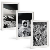 BILDER SET 3er Set - 40x60 cm Weißer Rahmen - NASA-Fotos vom Mond Astronaut - Weiß, Kunststoff (40/60cm) - TULUP