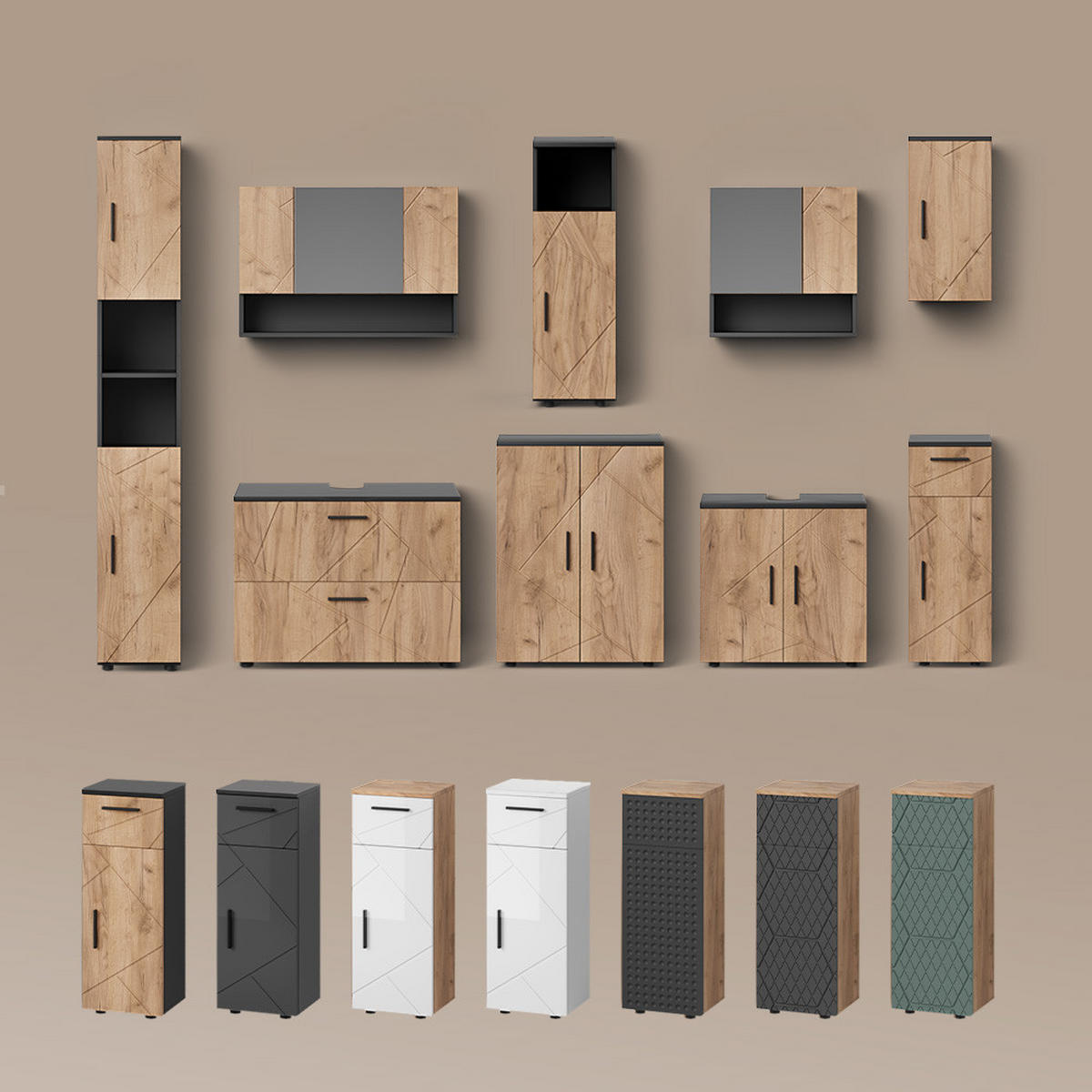 MIDISCHRANK Ronco Grün/Goldkraft Eiche 30 x 95 cm - Grün, Holzwerkstoff (30/95/30cm) - Livinity®