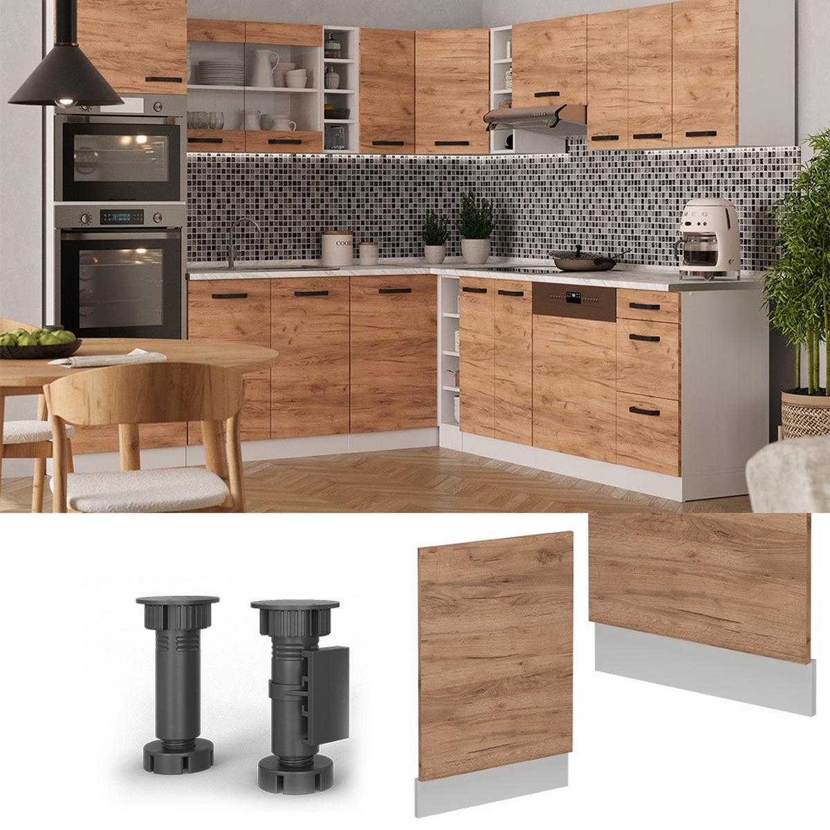FRONTBLENDE R-Line Goldkraft Eiche 45 cm AP Marmor - Honigeiche/Weiß, Holzwerkstoff (45/57.2/1.6cm) - Vicco