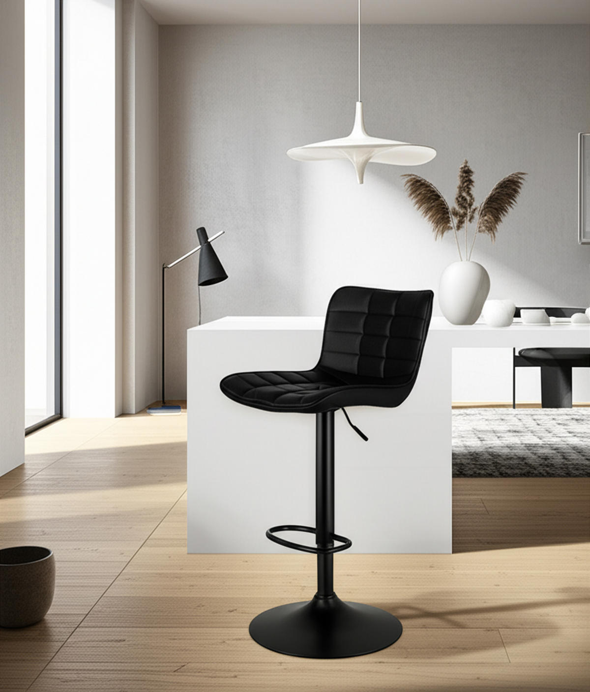 BARHOCKER 2er Set Emil Kunstleder schwarz - Schwarz, Kunststoff/Metall (48/107/54cm) - TPFLiving