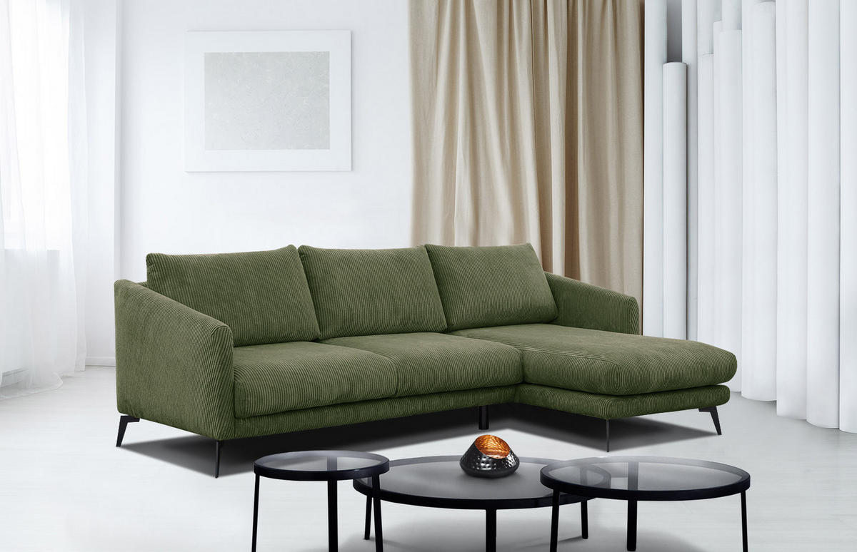 ECKSOFA VILT 4-Sitzer, olivgrün - Schwarz/Olivgrün, Holzwerkstoff/Textil (255/156cm) - Courtois Laville