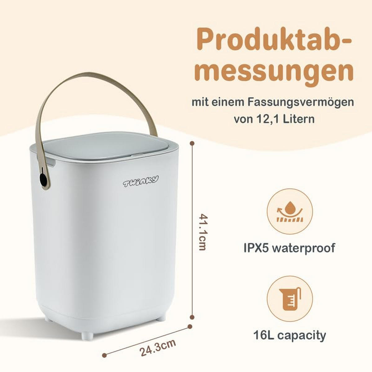 WINDELEIMER Geruchsdicht ohne Kassette Weiß und Grau - Weiß/Grau, Kunststoff (24/41/20cm) - Twinky