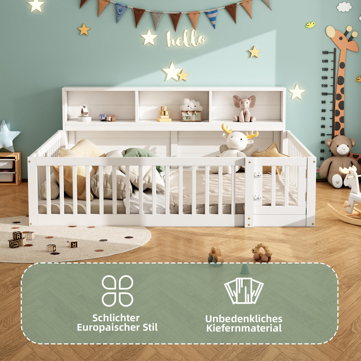 TAGESBETT 140/200 cm Weiß Kiefernholz mit Staufach und Lattenrost - Weiß, Holz (140/200cm) - OKWISH