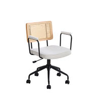 DREHSTUHL DE-36881 mit Rattan-Rückenlehne, Chenille-Sitz und Armlehnen Elfenbein - Creme, Metall (58.5/91.5/61cm) - ComfortXL