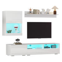 WOHNWAND 3-teilig LED Hochglanz TV Schrank Weiß - Weiß, Holzwerkstoff (175/34/39cm) - FLIEKS
