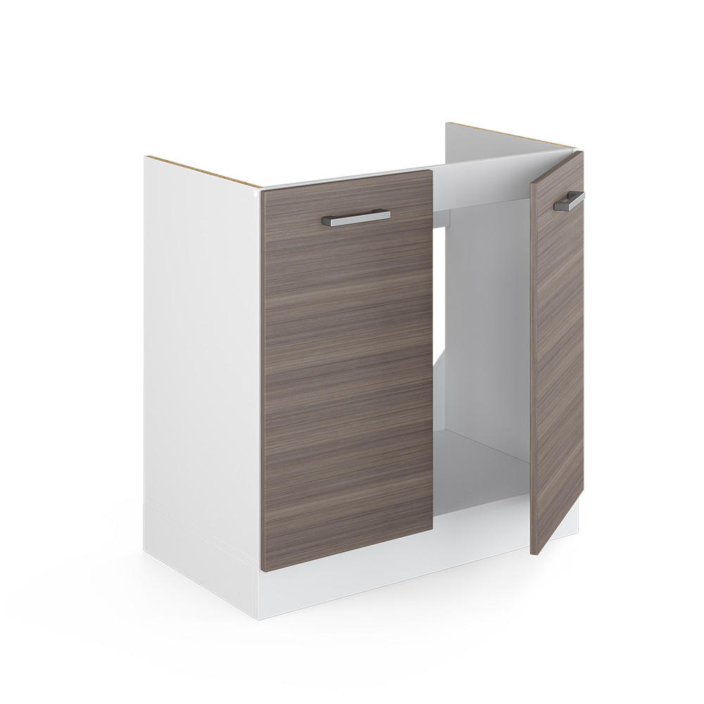 SPÜLENUNTERSCHRANK R-Line Grau 80 cm ohne AP - Weiß/Braun, Holzwerkstoff (80/81.6/46cm) - Vicco