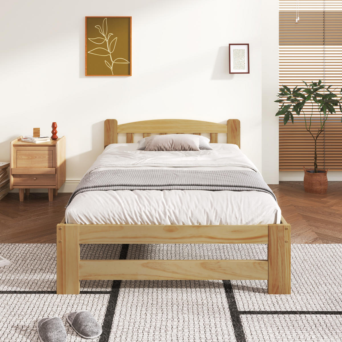 EINZELBETT aus massivem Kiefernholz 90x200 cm Natur mit Kopfteil und Lattenrost - Naturfarben, Holzwerkstoff (90/200cm) - IVMEU