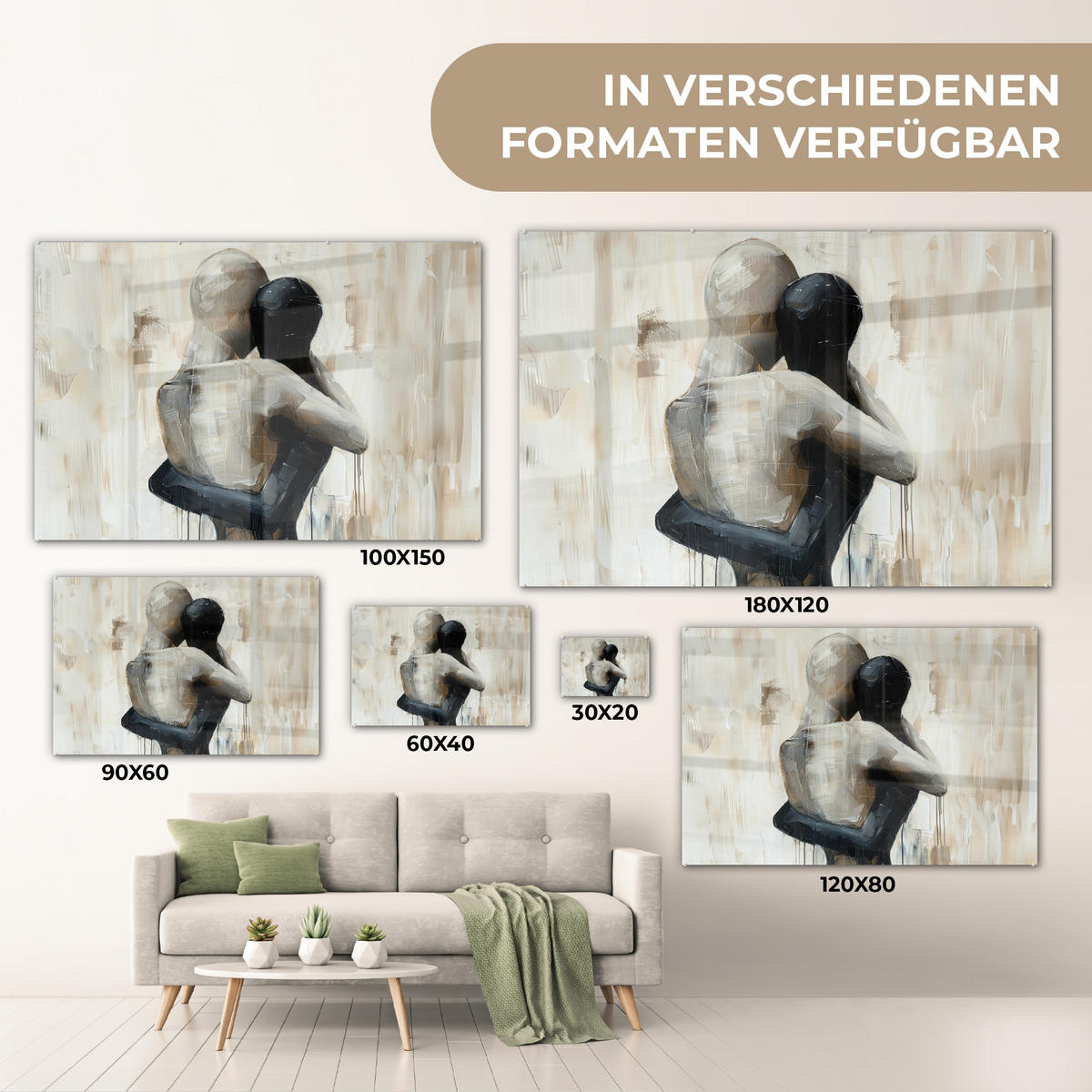 ACRYLGLASBILD Abstrakt - Liebe - Schwarz und weiß - Modern 120x80 cm - Schwarz, Glas (120/80cm) - MuchoWow