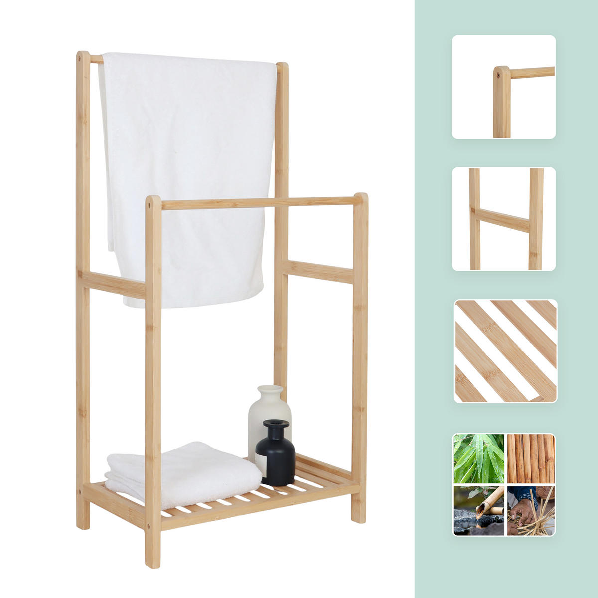 HANDTUCHSTÄNDER - Hellbraun, Holz (42/77.5/24cm) - Relaxdays