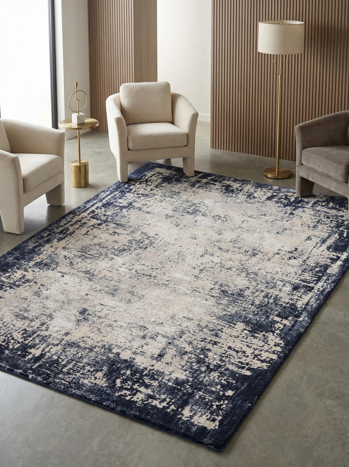 TEPPICH Velours abstrakt mit Bordüren TIBER-Rieti, Dunkelblau 200x290 cm - Blau, Textil (200/290cm) - KADIMA DESIGN