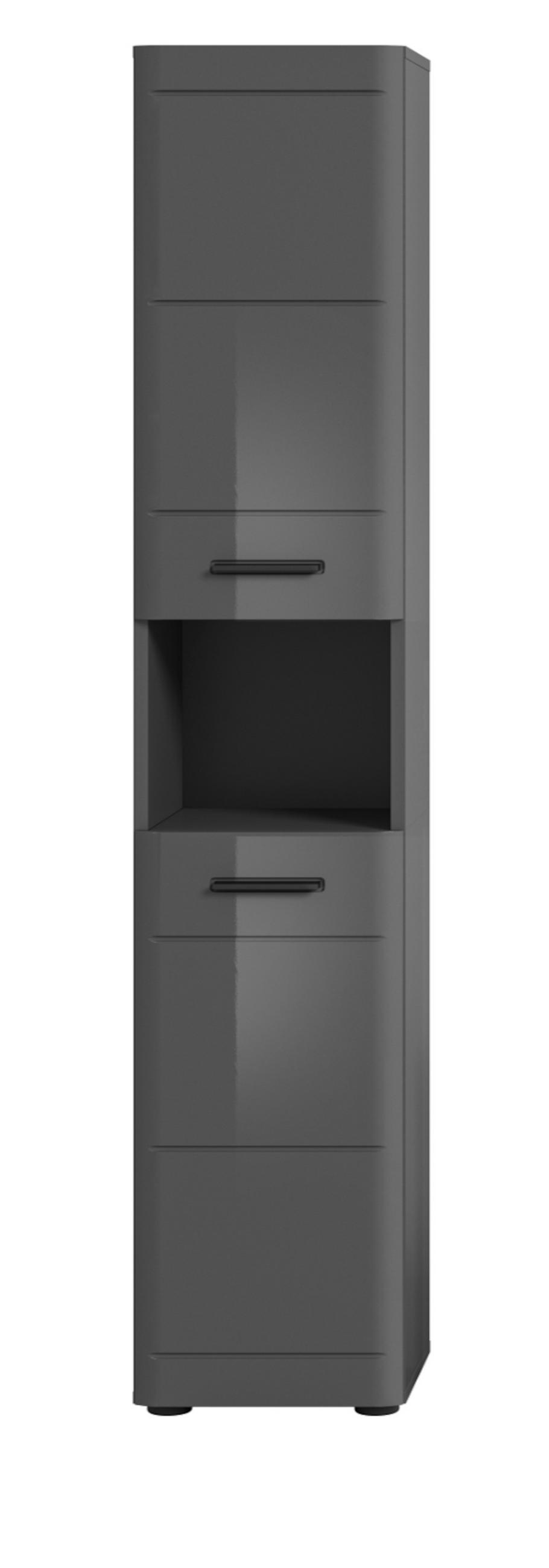 HOCHSCHRANK grau Hochglanz 30 x 180 cm, Badschrank mit Soft-Close - Schwarz/Grau, Holzwerkstoff/Kunststoff (30/180/30cm) - Inn.Furn