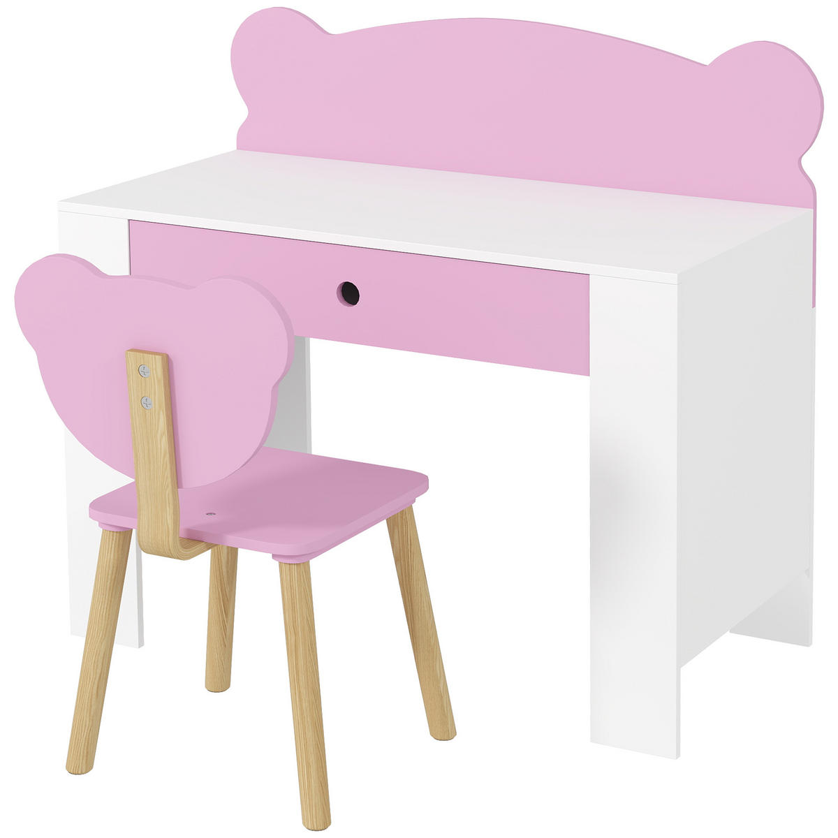 SCHREIBTISCH-SET DE-10473 mit Bärenform & Schublade Rosa - Pink, Holzwerkstoff (80/74.5/41cm) - ComfortXL
