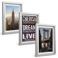 BILDER SET 3er Set - 20x30 cm Silberner Rahmen - Zitat über New Yorker Landschaften - Silberfarben, Kunststoff (20/30cm) - TULUP
