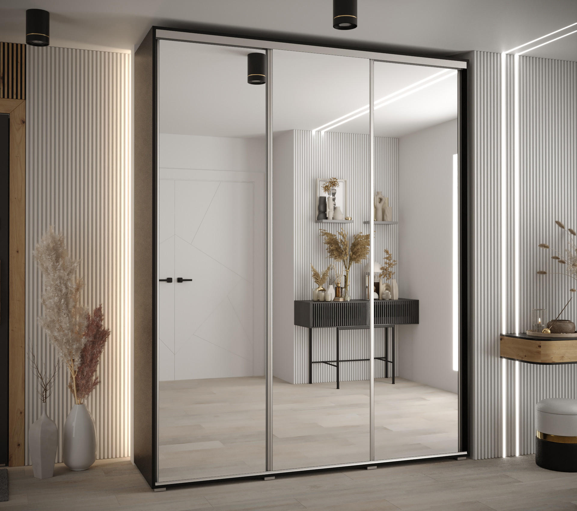 SCHWEBETÜRENSCHRANK 235,2/200/60 3-türig - Silberfarben/Schwarz, Holz/Metall (200/235/60cm) - Abiks Möbel