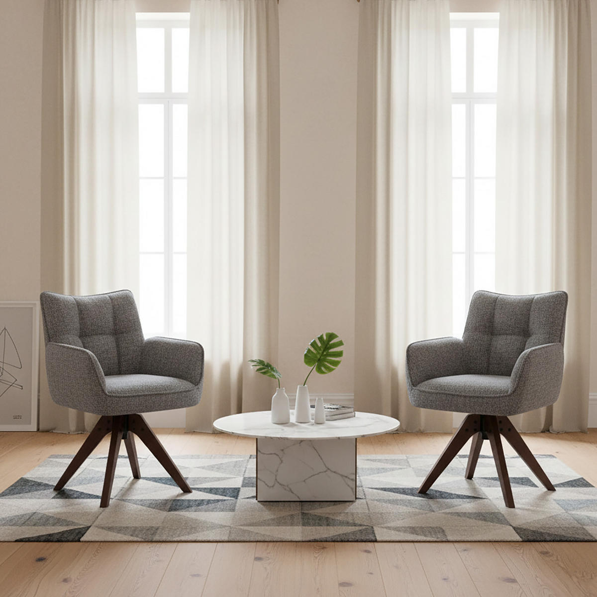 DREHSTUHL Mika-Theo 2er-Set - Nussbaumfarben/Grau, Eichenholz/Holz (59/84/66cm) - DUBI Möbel