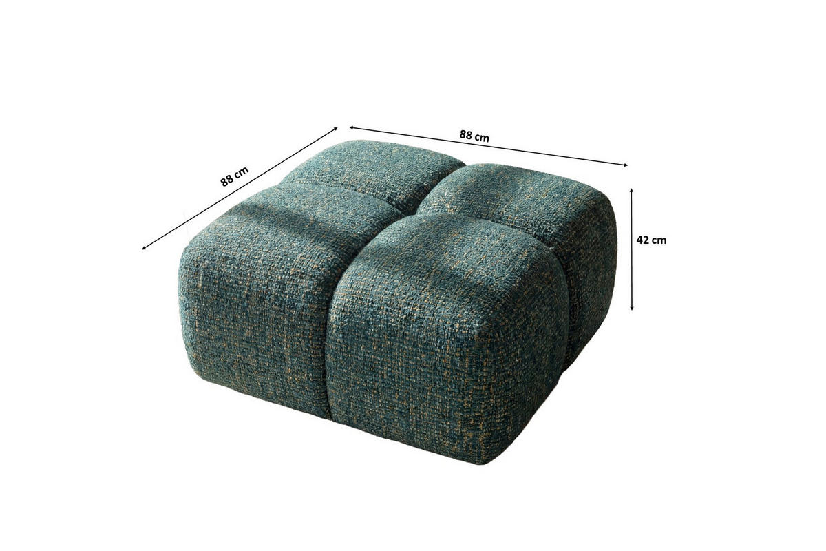 HOCKER, Pouf, Chenille Stoff Puente, Azurblau, Averro - Dunkelgrün, Holz (88/42/88cm) - Kaiser Möbel