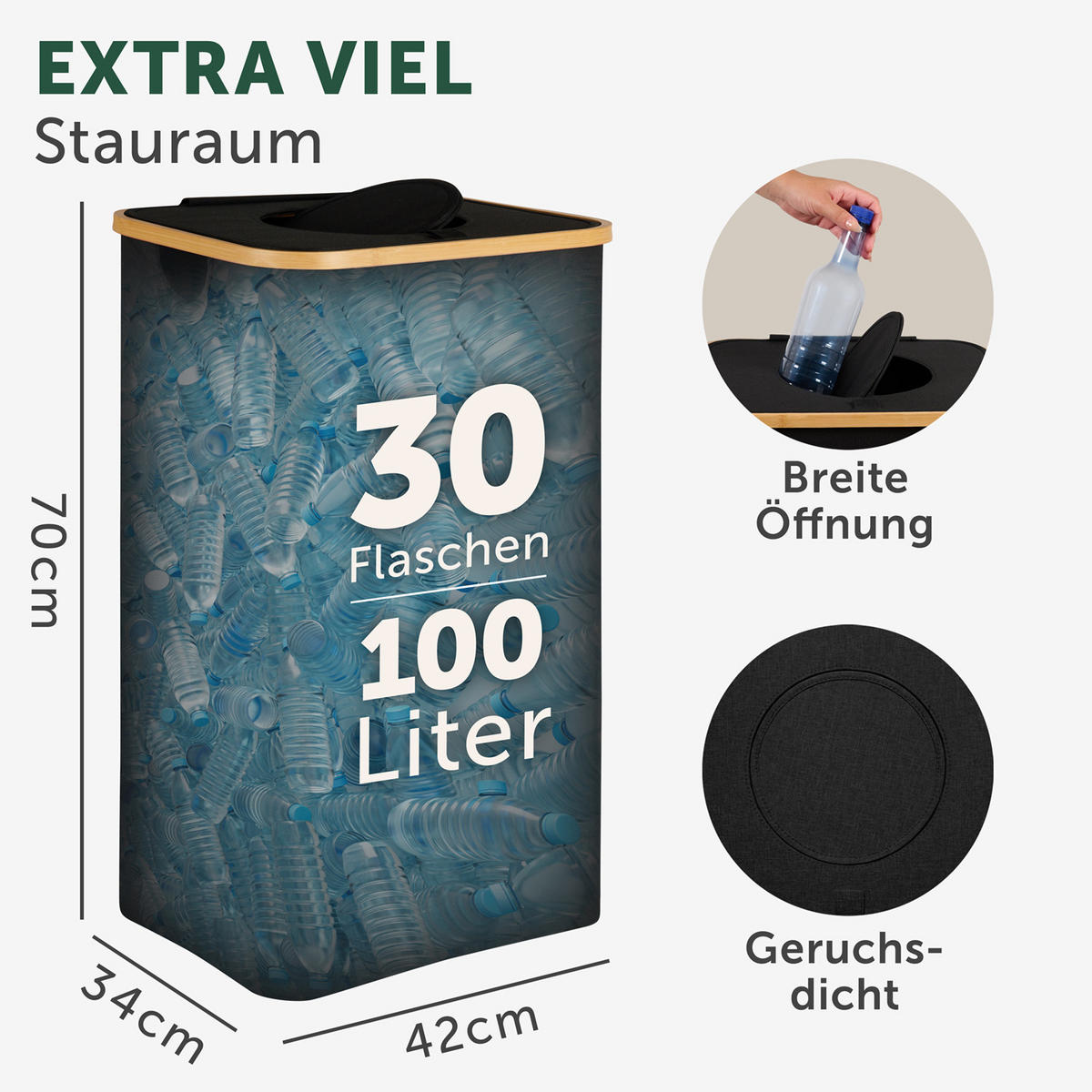 PFANDFLASCHEN-SAMMELBEHÄLTER 100L Schwarz - Schwarz, Kunststoff (34/3/42cm) - Blumtal