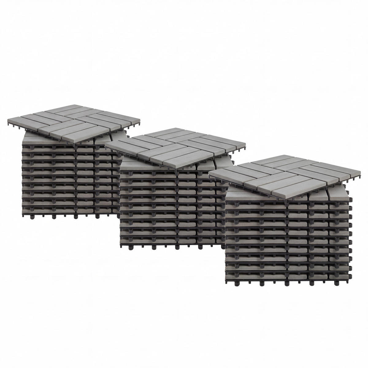 TERRASSENFLIESE - 33er-Set - 30x30 cm - Akazie massiv / Polypropylene - Grau, Holz/Kunststoff (30/30/2.4cm) - home24